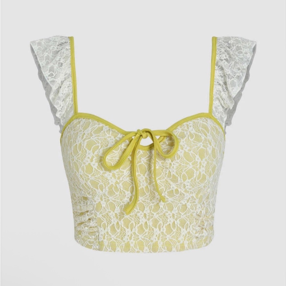 Cider fairy Lace mini crop Top milkmaid bow mesh